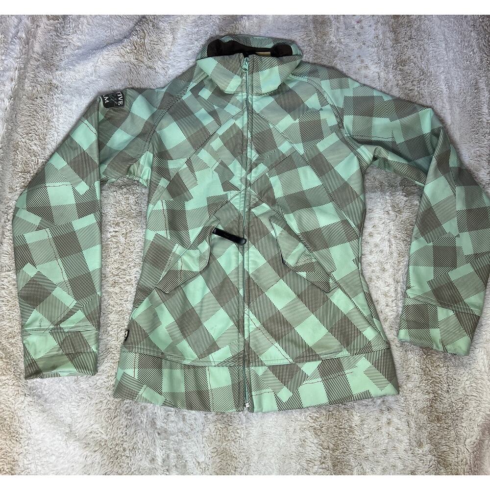 Salomon Women's Softshell Jacket XS Geometric Mint Green Plaid Insulated Y2K